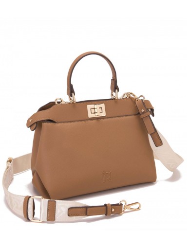 Bolso sostenible estructurado color camel con diseño sofisticado y herrajes dorados [3]