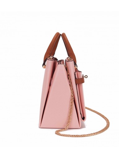 Bolso rosa elegante con correa ajustable beige y acabado rígido moderno [2]