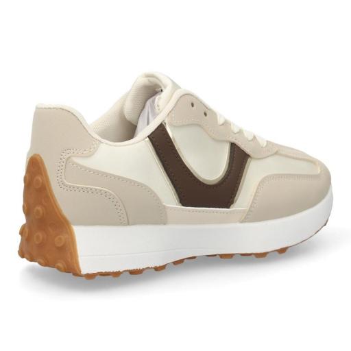 Zapatillas deportivas de mujer beige y marrón con cordones blancos y diseño casual [3]