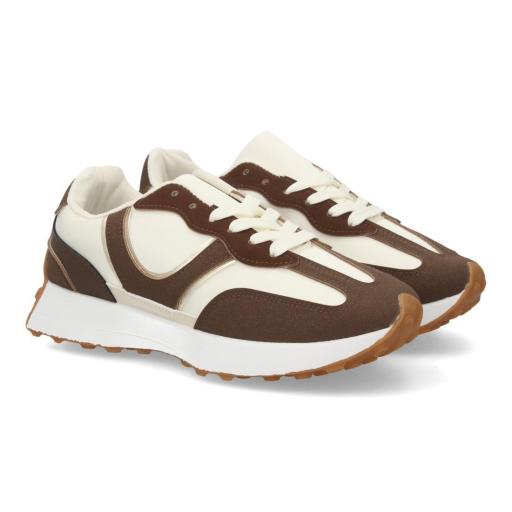 Zapatillas deportivas de mujer marrón y crema con suela blanca y detalles color caramelo [2]