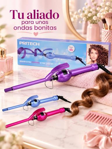 Rizador de pelo PRITECH lila con barril fino y accesorios de belleza [3]