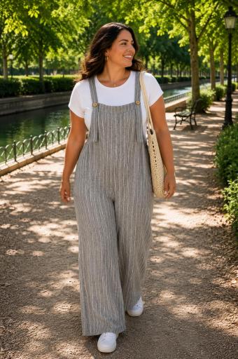 Mono peto gris de rayas con camiseta blanca incluida [0]