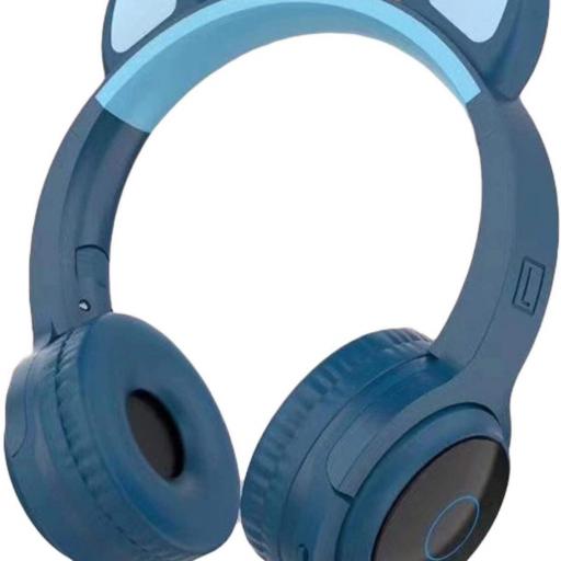 Auriculares gatito azul marino con luz led en las orejas. [0]