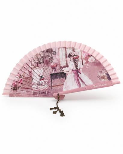 Abanico de mujer rosa con bulldog y detalles tipo joya [2]