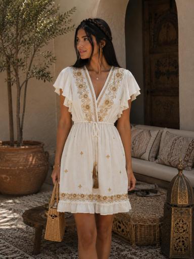 Vestido blanco boho dorado [0]