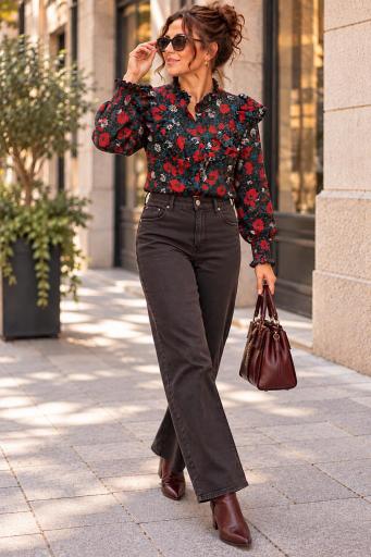 Camisa estampada de mujer en tonos rojos y oscuros [2]