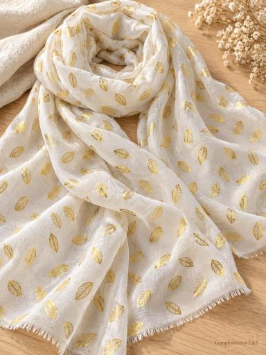 Pañuelo blanco con estampado dorado mujer barato [3]