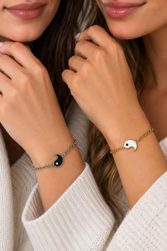 Pack de dos pulseras Yin Yang de acero dorada y plateada [0]