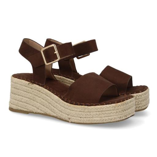 Sandalias mujer marrón cuña con pulsera