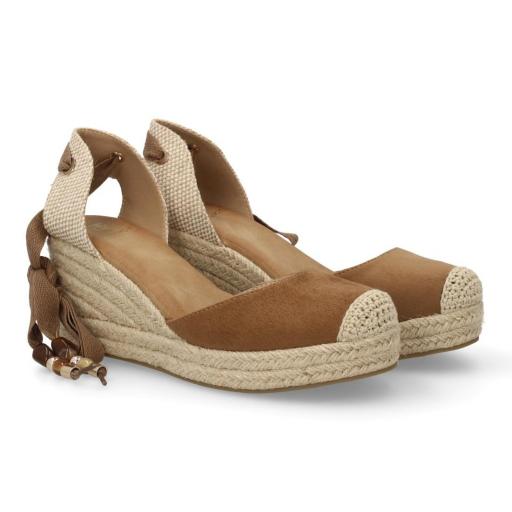 alpargatas cuña mujer camel lazo tobillo