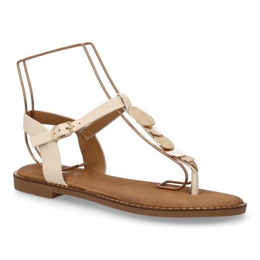 sandalias planas dedo mujer beige doradas [2]
