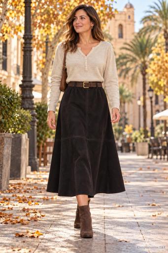 Jersey de punto beige de mujer con cuello de pico y manga larga. [2]