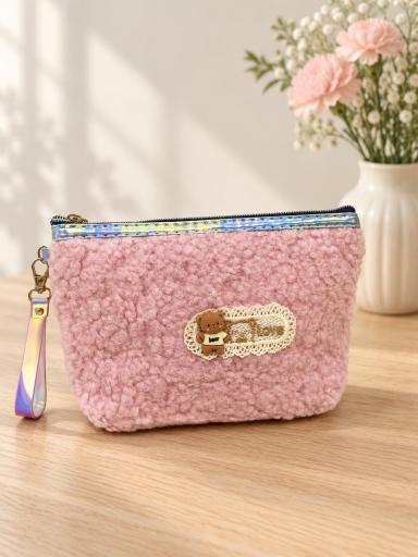 Neceser rosa con osito, cremallera y asa de mano [1]