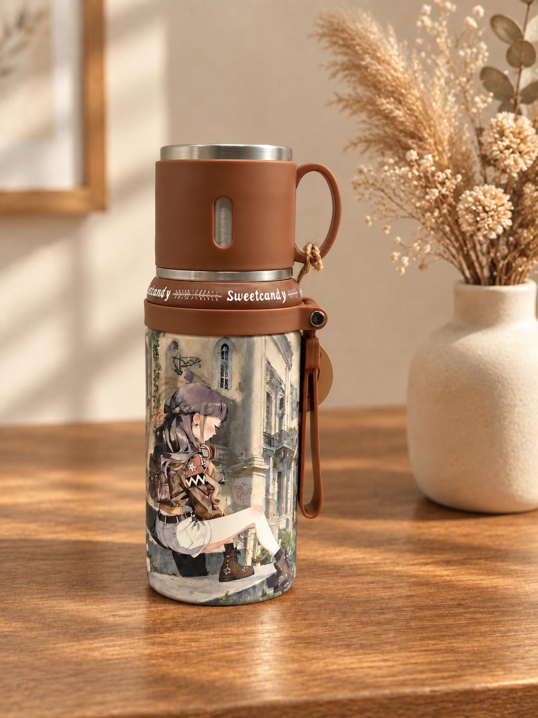 Botella termo Sweet Candy marrón 750 ml con taza