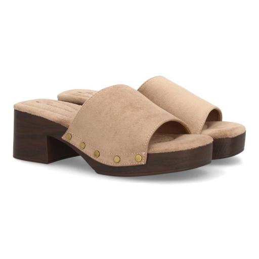 zuecos mujer ante beige tacon madera