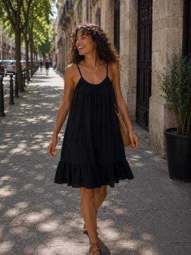 Vestido negro corto de tirantes cómodo para verano barato [2]