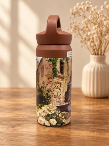 Botella termo 350 ml marrón chocolate con diseño ilustrado [2]