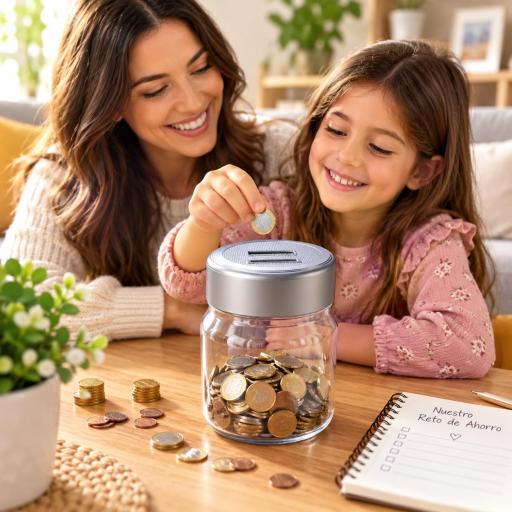Niña introduciendo monedas en hucha digital para ahorrar [3]