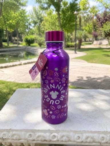 Botella Minnie de aluminio morada 740 ml con flores [0]