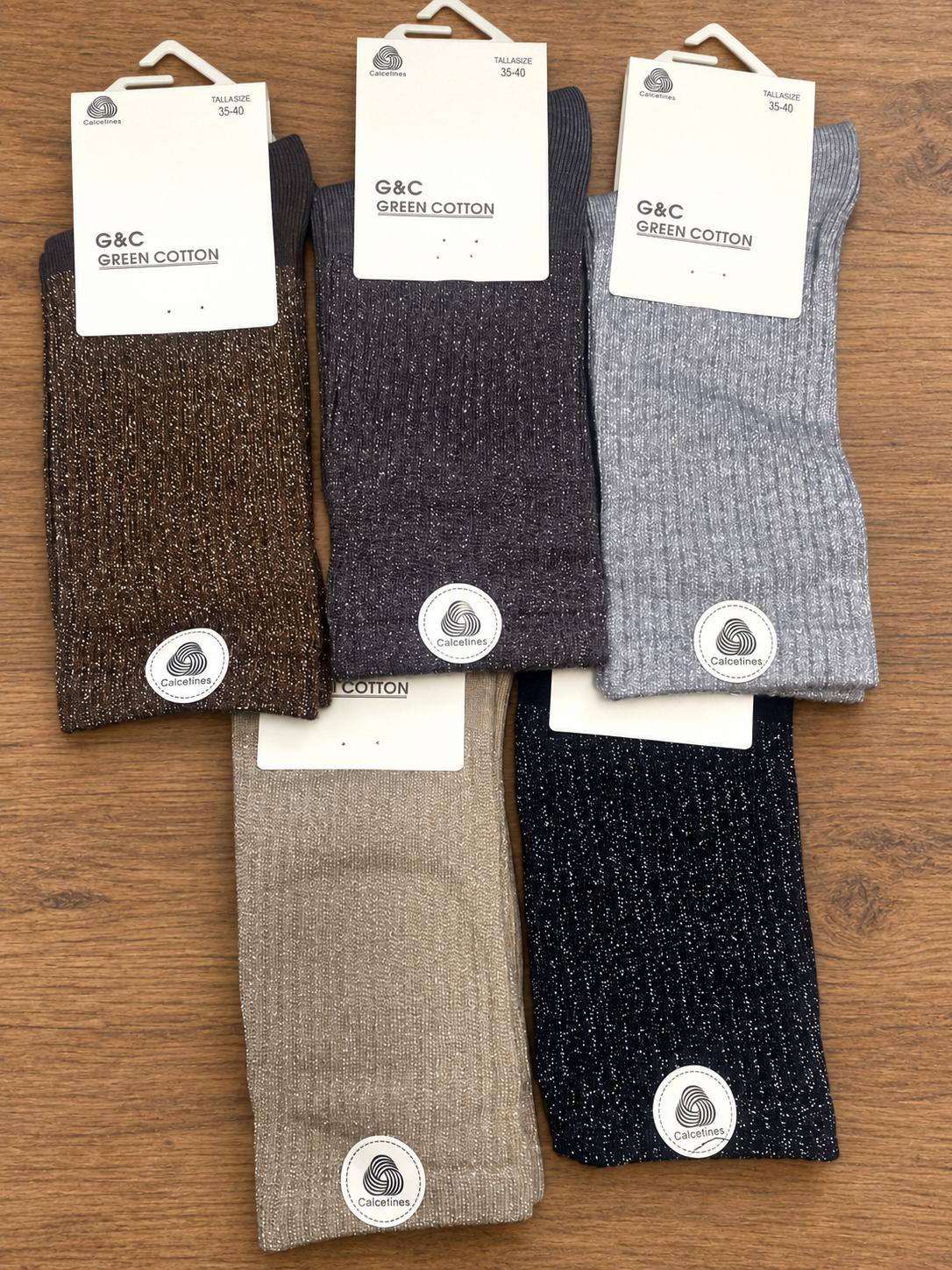 Calcetines largos de algodón con brillo para mujer talla 35-40