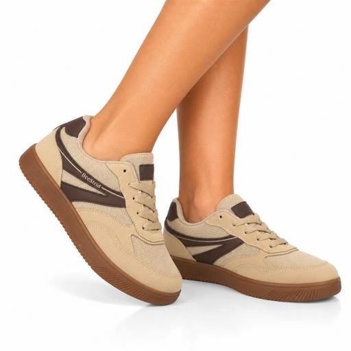 Deportivas de mujer kaki y marrón con cordones y combinación de texturas [0]