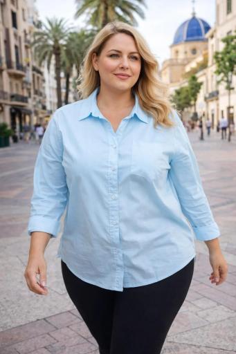 Camisa curvy azul manga larga detalle tejido ligero y corte fluido mujer [3]