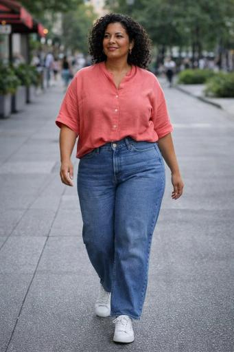 Camisa curvy coral manga corta detalle tejido ligero y corte cómodo mujer