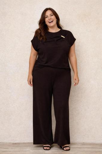 Conjunto marrón curvy pantalon ancho cintura elástica conjunto elegante [2]