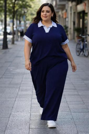 conjunto mujer curvy azul marino dos piezas elegante urbano