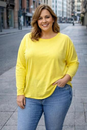 Camiseta amarilla mujer algodón manga larga escote redondo [0]