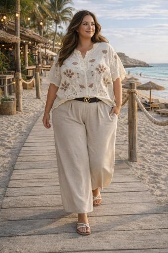 blusa boho blanca bordado marrón diseño floral elegante verano [2]