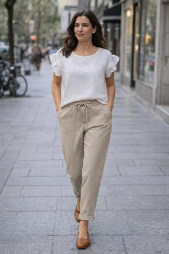 outfit mujer casual elegante camiseta con collar [2]