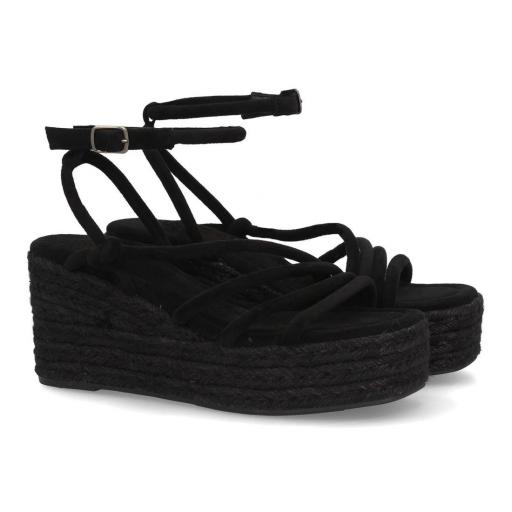 sandalias cuña mujer negras tiras plataforma yute [1]