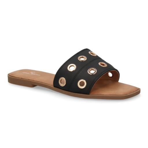 Sandalias planas negras mujer modernas verano [3]