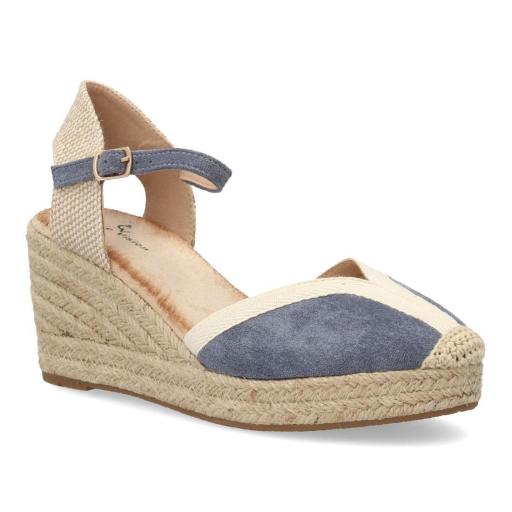 Alpargatas cuña mujer azul yute