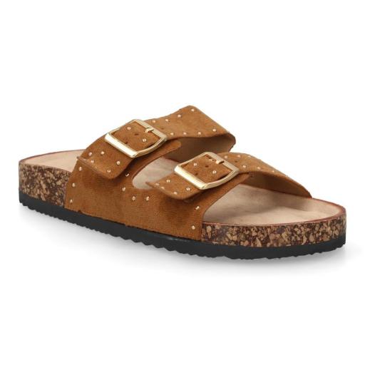 Sandalias bio mujer camel con hebillas y tachas [2]