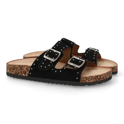 Sandalias bio negras mujer cómodas con doble hebilla [0]