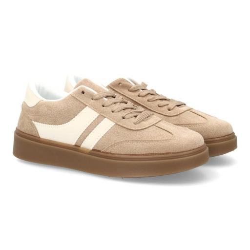 Deportivas beige de mujer efecto ante con cordones y detalles laterales en contraste [3]