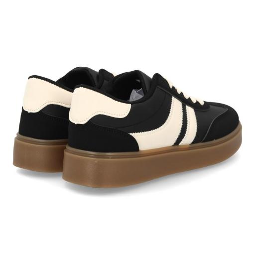 Zapatillas deportivas negras de mujer con bandas beige y suela ancha caramelo [2]