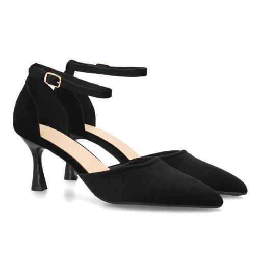 Zapatos de tacón de mujer negros efecto terciopelo con pulsera al tobillo y punta fina [3]