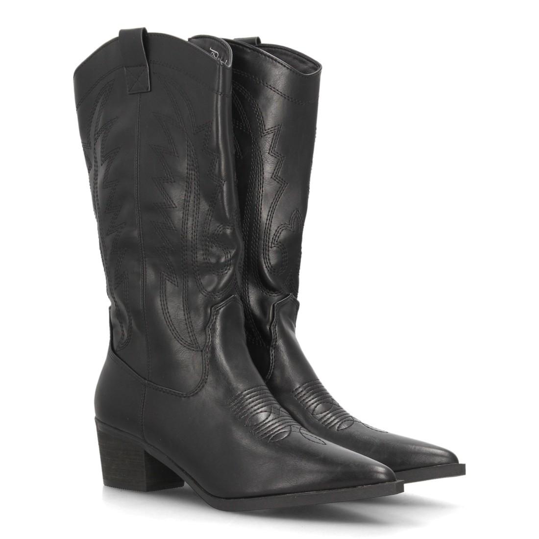 Botas cowboy mujer negras de caña alta con tacón
