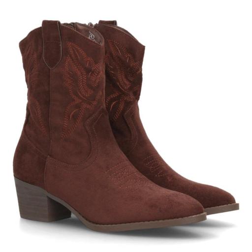 Botas cowboy mujer marrón chocolate efecto ante bordadas [0]