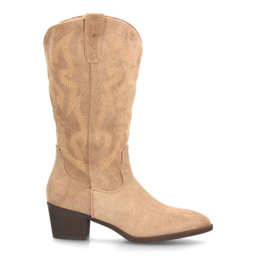 Botas cowboy mujer beige efecto ante bordadas [2]