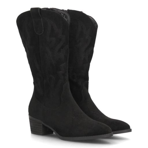 Botas cowboy mujer negras efecto ante con tacón [3]