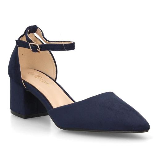 Zapato de salón azul marino de mujer con tacón ancho, punta fina y pulsera ajustable [1]