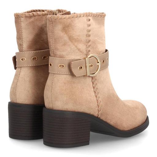 Botines mujer beige con hebilla dorada y tacón ancho [3]