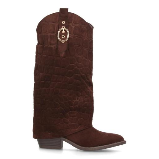 Botas cowboy marrones con hebilla dorada y efecto cocodrilo [3]