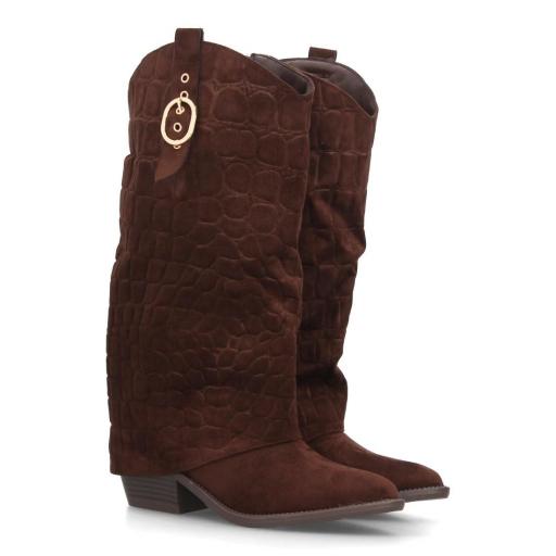 Botas cowboy mujer marrones efecto antelina con tacón [1]