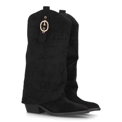 Botas cowboy mujer negras de tacón efecto antelina