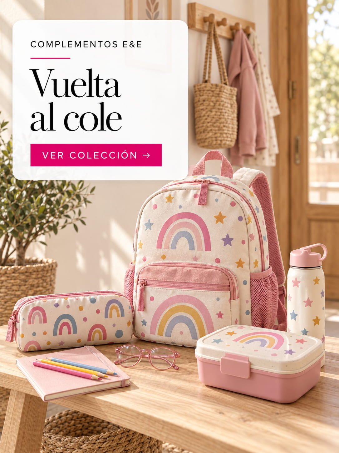 Mochila, estuche, botella y fiambrera para la vuelta al cole